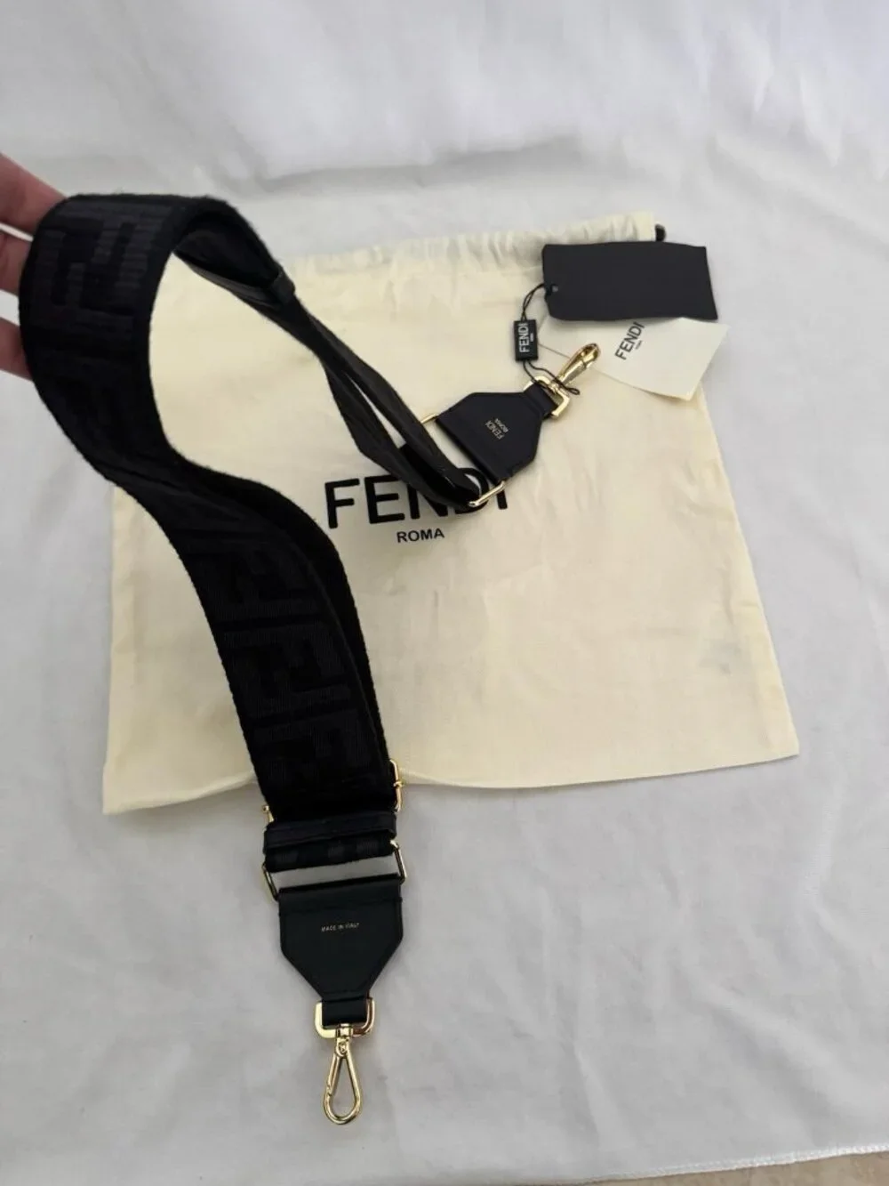 NWT Authentic FENDI FF Logo Adjustable Strap Black Made in Italy